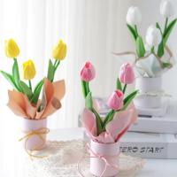 Ramo de tulipanes artificiales realistas portátiles, flor de tulipán de simulación de PU con cubo, ramo de flores falsas, adornos montados en el coche - details 2