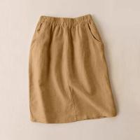 Faldas de algodón de verano para mujer, Falda recta para vacaciones, bolsillos con cintura elástica, faldas informales sólidas Vintage - details 4