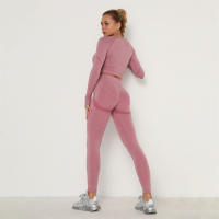 conjunto de yoga para mujer sin costuras ropa deportiva de gimnasio con manga larga sujetador de alto cinturón leggings de gimnasio traje deportivo - details 12