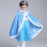 Capa de Elsa para niñas, chal de terciopelo con capucha de dibujos animados, ropa de princesa azul, invierno, 2025 - details 1