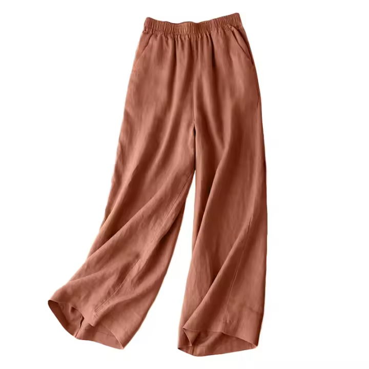 Pantalón de mujer de lino y algodón pantalón de pierna ancha ligero y suelto - 1