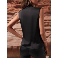 Blusa de satén sin mangas para primavera y verano para mujer, camiseta sin mangas fruncida, nueva camisa Sexy - details 13