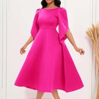 Vestidos de fiesta para mujer, vestido de verano de Color sólido con cuello redondo, vestido de noche Silm para mujer, vestido de longitud media grande - details 2