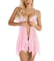 Caliente Sexy ver a través de ropa interior de encaje Floral ropa de dormir camisones lencería Sexy mujeres erótico cuello en V profundo Babydoll camisón - details 4