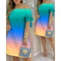 Vestido Estampado Sexy A La Moda Para Mujer, Vestido Acampanado De Manga Corta Con Hombros Descubiertos, Minivestidos Con Hombros Descubiertos Para Mujer - details 18