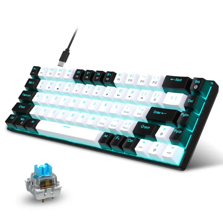 Teclado mecánico de 68 teclas ergonómicas Iluminado retroiluminado LED, interruptor azul intercambiable en caliente, para juegos PC, portátil y oficina - 1
