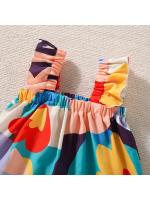 Conjunto de dos piezas de verano para niñas, conjunto de dos piezas con mangas voladoras pequeñas de colores Graffiti bonitos, pantalones cortos - details 3