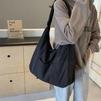 Bolso de hombro de tela suave con cremallera, bolso de compras de Color sólido de estilo informal, bolsa de almacenamiento, bolso ajustable para las axilas, escuela - details 6
