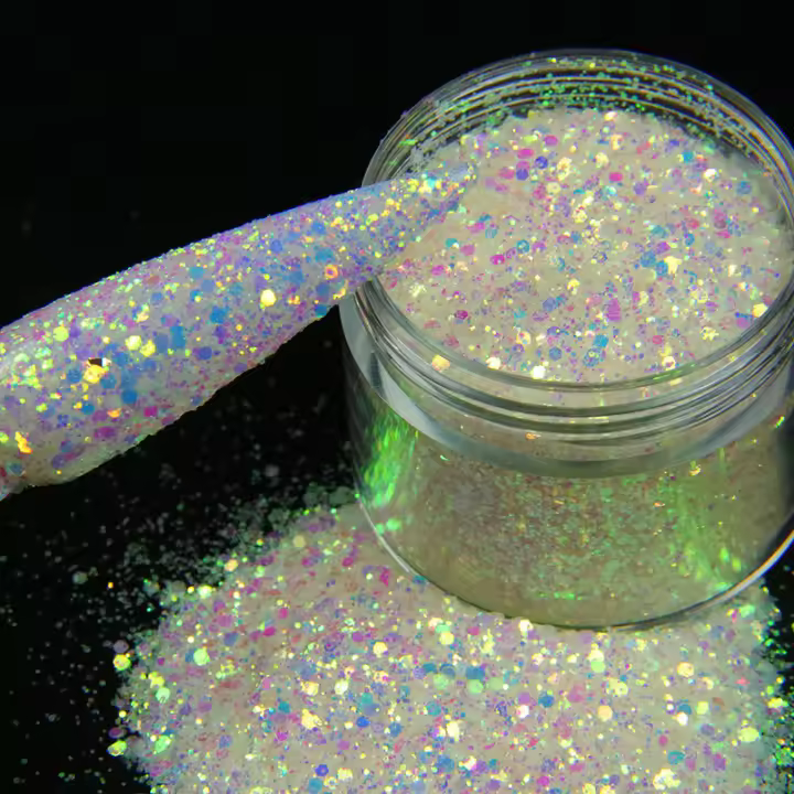 Polvo de Arena de Azúcar Brillante Iridescent 3D para Diseño de Uñas con Flores de Acrílico Decoración de Lentejuelas Blancas y Negras - 1