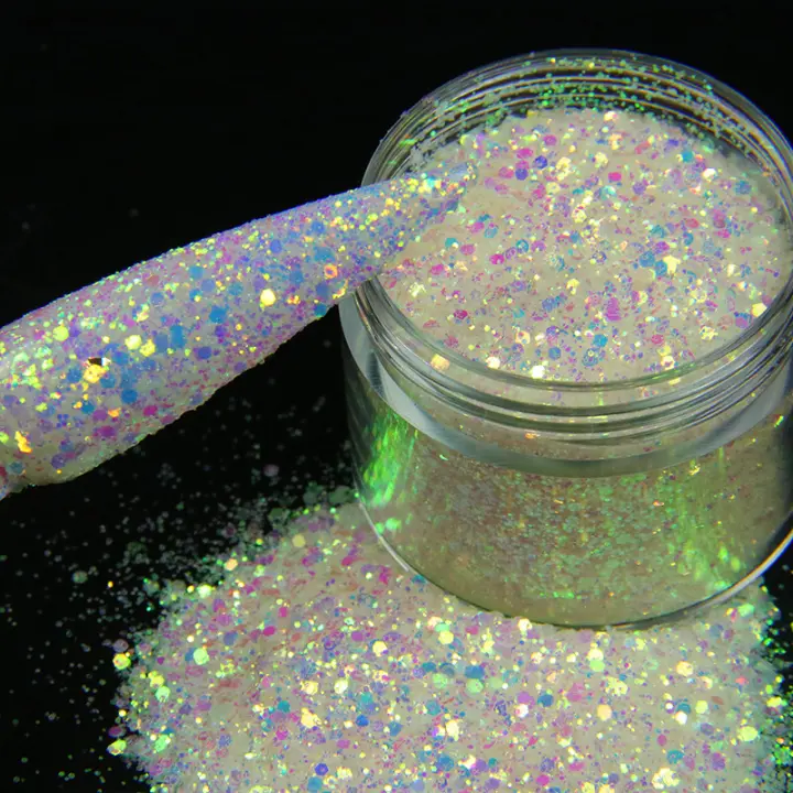 Polvo de Arena de Azúcar Brillante Iridescent 3D para Diseño de Uñas con Flores de Acrílico Decoración de Lentejuelas Blancas y Negras - 1