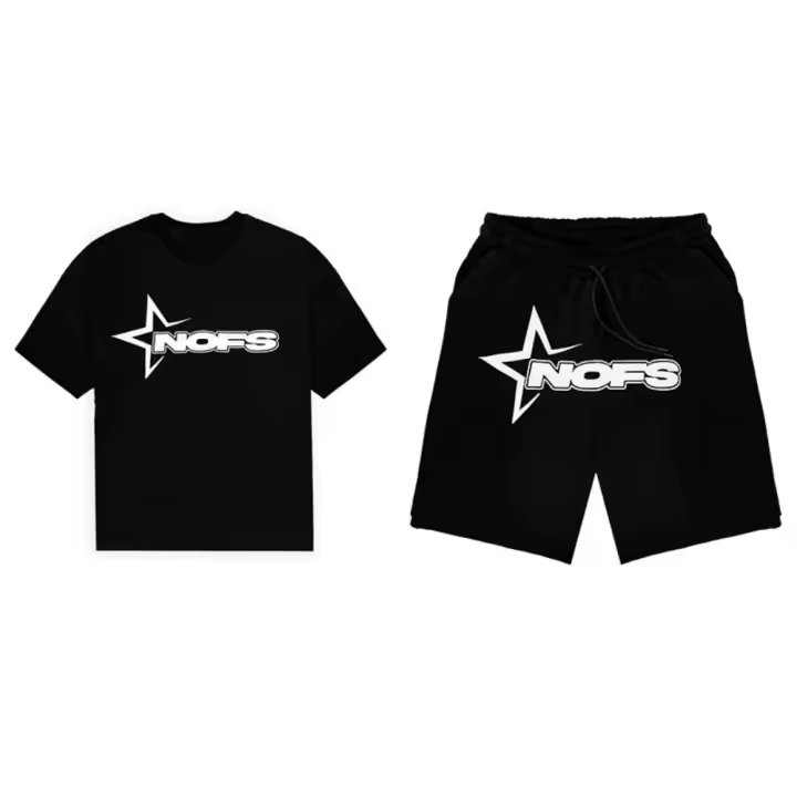 Conjunto Deportivo Casual de Verano Pantalones Cortos de Manga Corta con Estampado de Letras NOFS de Estilo Americano - 1