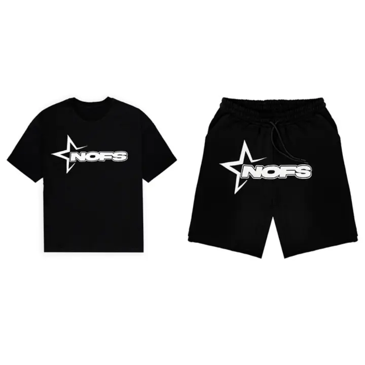 Conjunto Deportivo Casual de Verano Pantalones Cortos de Manga Corta con Estampado de Letras NOFS de Estilo Americano - 1