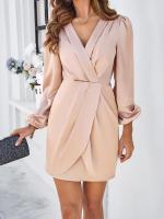Vestido corto de manga larga con cuello en V para mujer, prenda de diseño elegante, color liso, novedad primavera 2025 - details 12
