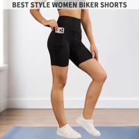 Pantalones cortos de motociclista de cintura alta para mujer con bolsillos súper suaves sin transparencias entrenamiento correr Yoga atlético Push Up gimnasio - details 2