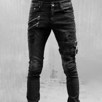 Jeans Retro Moto Biker Para Hombre Cierre Con Botón Y Cremallera Relleno Elástico Callejero Punk Skinny Denim Cargo Pantalones Y2K - details 3