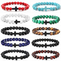 Oración hombres cuentas de madera de piedra Natural Rosario hematita pulseras cruzadas Onyx Pulsera de meditación mujeres joyería de Yoga Homme Pulsera - details 0