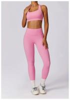 Conjunto de Yoga para Mujer en Rosa Traje Deportivo de Gimnasio con Leggings de Cintura Alta y Sujetador Deportivo de Espalda Cruzada Ropa de Yoga para Mujer Material Exterior de Nylon Adecuado para Primavera/Verano - details 6
