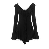 Vestido D24DS372 para mujer con volantes, cuello puntiagudo, tirantes y mangas acampanadas - details 18