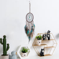 Red de atrapasueños turquesa Simple, colgante de pluma de un solo anillo, colgante creativo para balcón, sala de estar y dormitorio - details 0