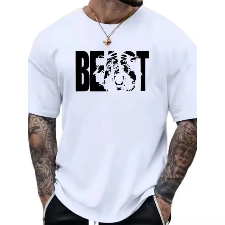 Camiseta de manga corta informal de algodón de verano para hombre, cuello redondo, adecuada para todas las estaciones - 1