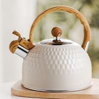 Tetera de Acero Inoxidable Diseño Ergonómico de Mango de Madera Patrón de Diamantes Martillados - details 1