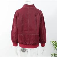 Chaqueta de cuero con cremallera para mujer, abrigo recortado de manga larga con solapa, color rojo vino, Vintage, moda de otoño - details 2