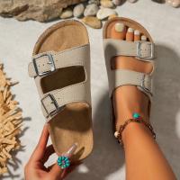 Sandalias deslizantes elegantes para mujer: suela suave y cómoda, correas con hebilla ajustables, diseño de punta abierta para caminar en interiores y exteriores, beige, sandalias de verano - details 0