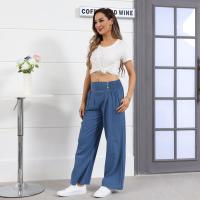 Pantalones largos sueltos de lino y algodón de pierna ancha para mujer con cintura elástica informal de primavera y verano - details 2