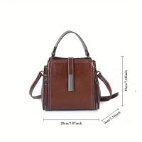 Elegante bolso de hombro de piel dividida para mujer, bolso de moda de color sólido con correa extraíble, cierre de cremallera, forro de poliéster, detalle de pintura en los bordes - Disponible en negro, café, marrón claro - details 6