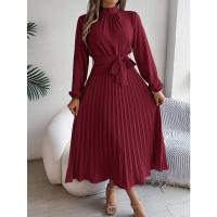 Vestido pequeño de manga larga plisado con cuello alto para mujer, ropa elegante, - details 33