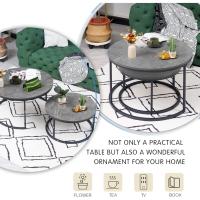 2 mesas de café redondas de mármol gris oscuro con estructura de metal negro, mesa auxiliar redonda para salón - details 2