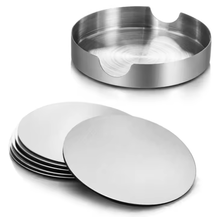 Posavasos de acero inoxidable resistente al calor, posavasos redondo duradero sin olor para taza de té, almohadilla antideslizante portátil para taza de restaurante, 6 piezas por juego - 1