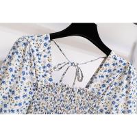 Vestido Midi Bohemio De Mujer Para Verano En Chiffón Con Cuello Cuadrado Y Manga Corta Vestido Casual De Playa Vacaciones Plegado A-Line - details 4