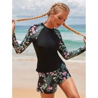 Conjunto de tankini para mujer, manga larga, ropa de playa para deportes de surf, traje de baño de dos piezas con pantalones cortos, 2025 - details 3