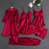 Conjunto de Dormir de Satén para Mujeres de 5 Piezas Bata de Casa ENCE, Monos de Noche, Chaleco, Pantalones - details 1