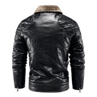 Abrigo de lana para hombre para mantener el calor, Tops con cuello extraíble a la moda, chaqueta de cuero con solapa sólida gruesa y holgada para exteriores, invierno - details 6