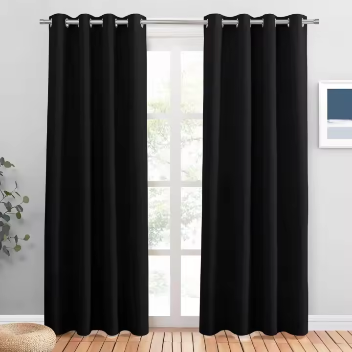 Cortinas Termopéricas Aislantes de Frío y Calor para Dormitorio Cortina Opaqa con Ojales para Ventanas de Habitación 2 Piezas, 132x210 CM, Negro - 1
