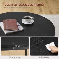 Centro, Mesita de Salón, de Mármol de Imitación Redonda, Estante de Vidrio Templado, Montaje Fácil, Estilo Moderno, Blanco Mármol y Dorado Claro LCT072W59 - details 25