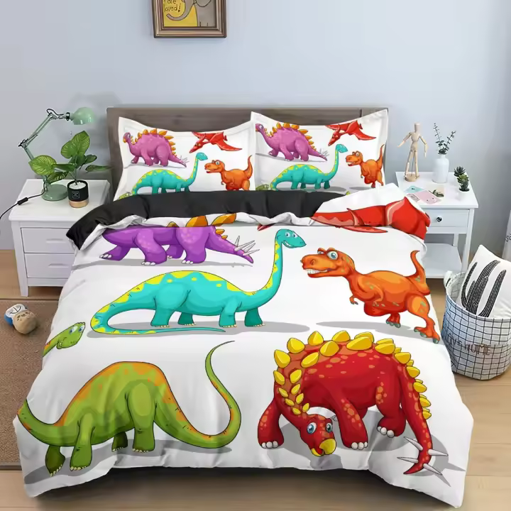 Lujo Dulces sueños con dinosaurios 3D Juego de cama de dinosaurios animados - 1