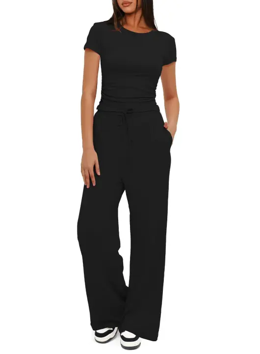 Conjunto de Moda de Dos Piezas para Mujeres Ropa Deportiva de Pierna Ancha y Cintura Alta - 1