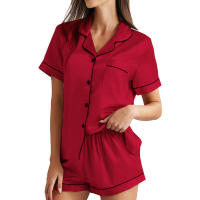 Conjunto de pijama de seda sintética para mujer, ropa de estar brillante, cárdigan, pijama de satén con solapa - details 1