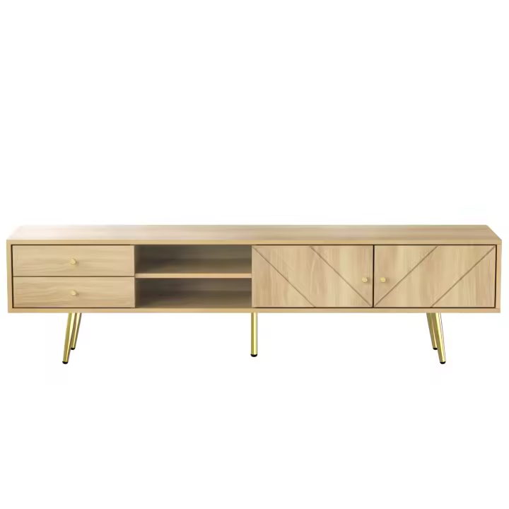 TV-Schrank 160 cm con Goldfüßen, Zwei Schubladen y Einzigartig Gestalteten Türen - 1