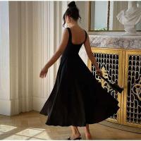 Vestido largo elegante liso con cuello cuadrado, vestidos de cintura alta con dobladillo A-e y espalda descubierta a la moda, novedad de primavera 2025, batas informales para vacaciones - details 12