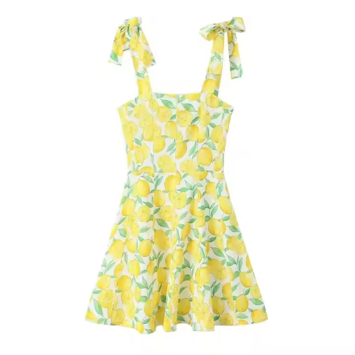 ZA Vestido estampado con tirantes de moda de estilo veraniego nuevo hecho a mano europeo y americano para mujer - 1