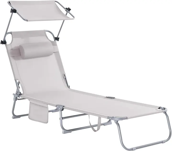 Tumbona, Tumbona de Relación con Respaldo Reclinable y Parasol, Tumbona Plegable OGS48-MI ES - 1