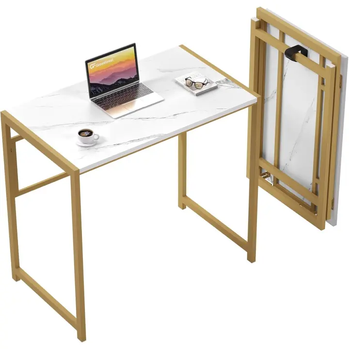 Escritorio Plegable sin Montaje, 80 cm Escritorio de Pequeño Espacio, Ahorrar Espacio Escritorio de Computadora Doméstico, Dorado - 1