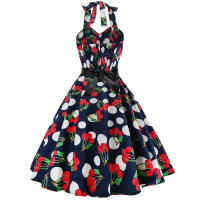 Vintage Women Summer Polka Dot Print Halter Party Dresses - details 47
