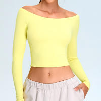 Ropa de Yoga de manga larga para mujer, camiseta deportiva Sexy de cuello único, ropa deportiva para correr, Top deportivo - details 9