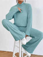 Traje de punto de manga larga con cuello alto para mujer, suéter informal, pantalones sueltos, traje de dos piezas, Otoño e Invierno - details 2