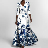 Vestido de manga larga con cuello en V, estampado, entallado y elegante para mujer, primavera 2025 - details 1